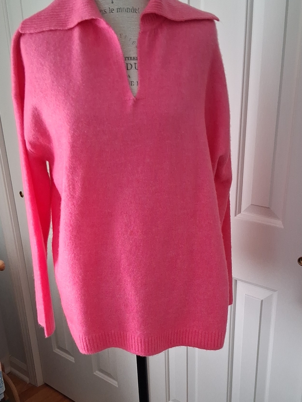 Talbots Bright Pink V-Neck Collar Sweater